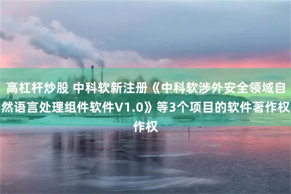 高杠杆炒股 中科软新注册《中科软涉外安全领域自然语言处理组件软件V1.0》等3个项目的软件著作权